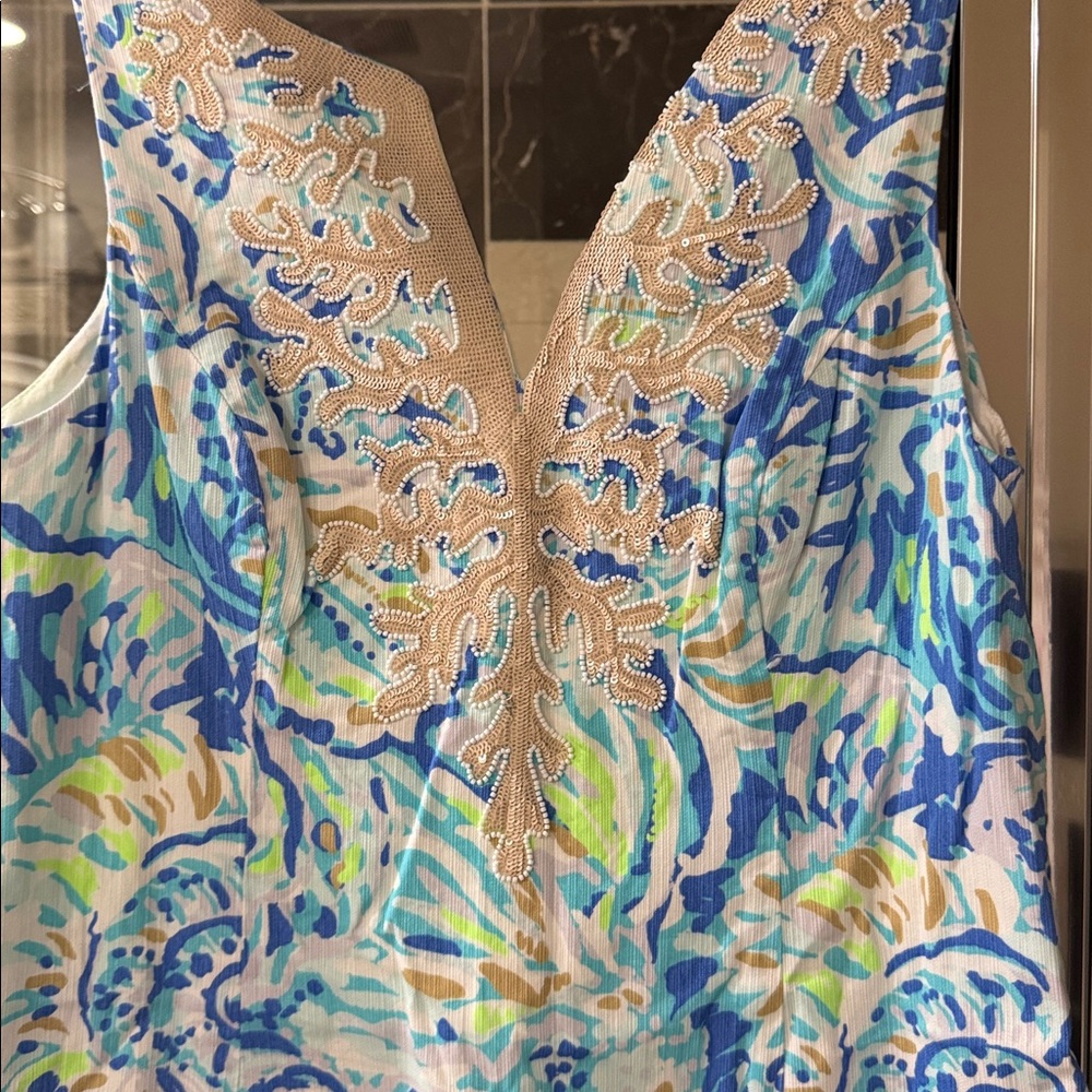 Lilly Pulitzer Blue Green Floral Shift Dress - Picture 2 of 4